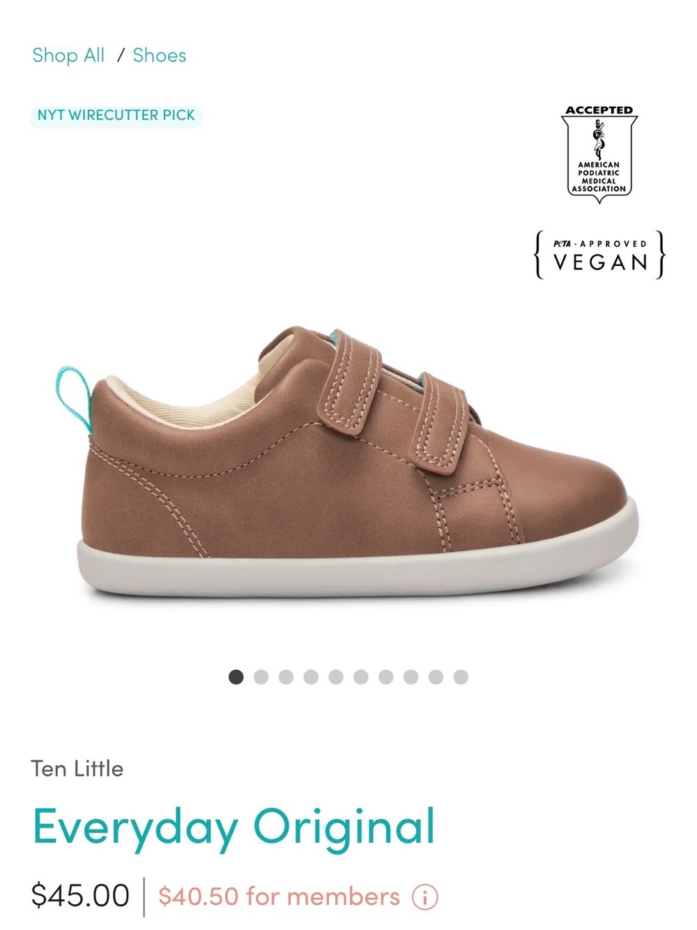 Ten Little Everyday Original Kids Brown Sneaker with Hook-and-Loop Straps